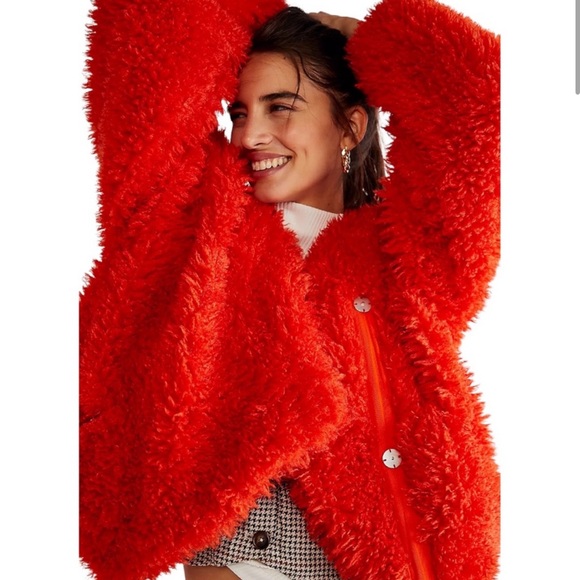 Free People Jackets & Blazers - Free people Lena Teddy orange faux fur shaggy coat